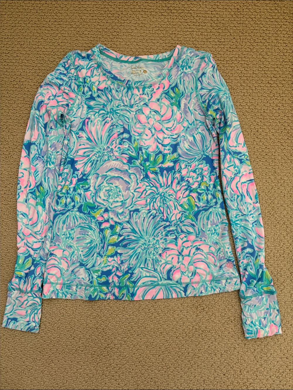 Lilly Pulitzer Luxletic Aqua & Pink Floral Long-Sleeve Tee